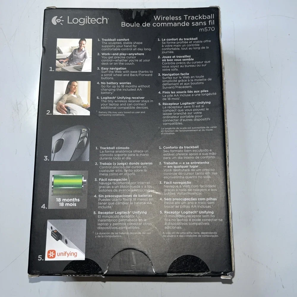 Logitech M570 Wireless Trackball Mouse – Ergonomic Design for Right-Hand Use NEW